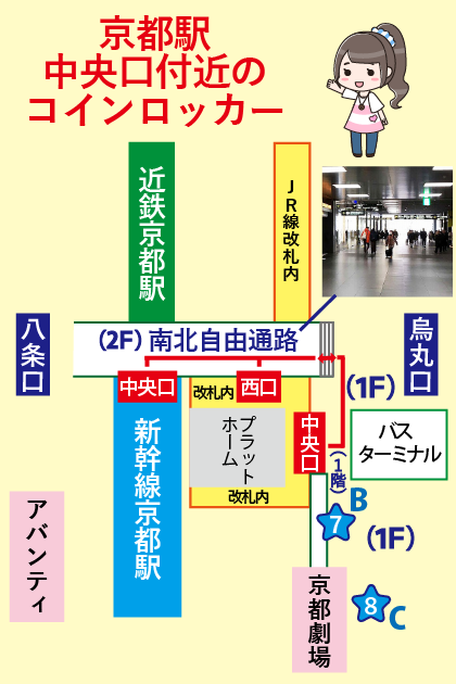 京都駅中央口改札付近（1階）のコインロッカー